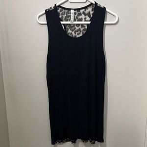 Vanilla Bay Black Sleeveless Tunic with Leopard back PTP 19” length 30”
